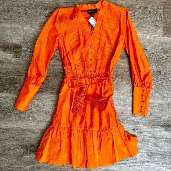 Robert Rodriguez Orange Silk Ling Sleeve Dress With Belt Size 2 NWT - Picture 2 of 13